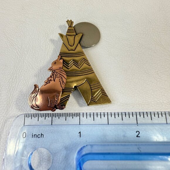 Wolf Moon Teepee Southwest Western Pin Brooch Mixed Metals - Picture 6 of 6